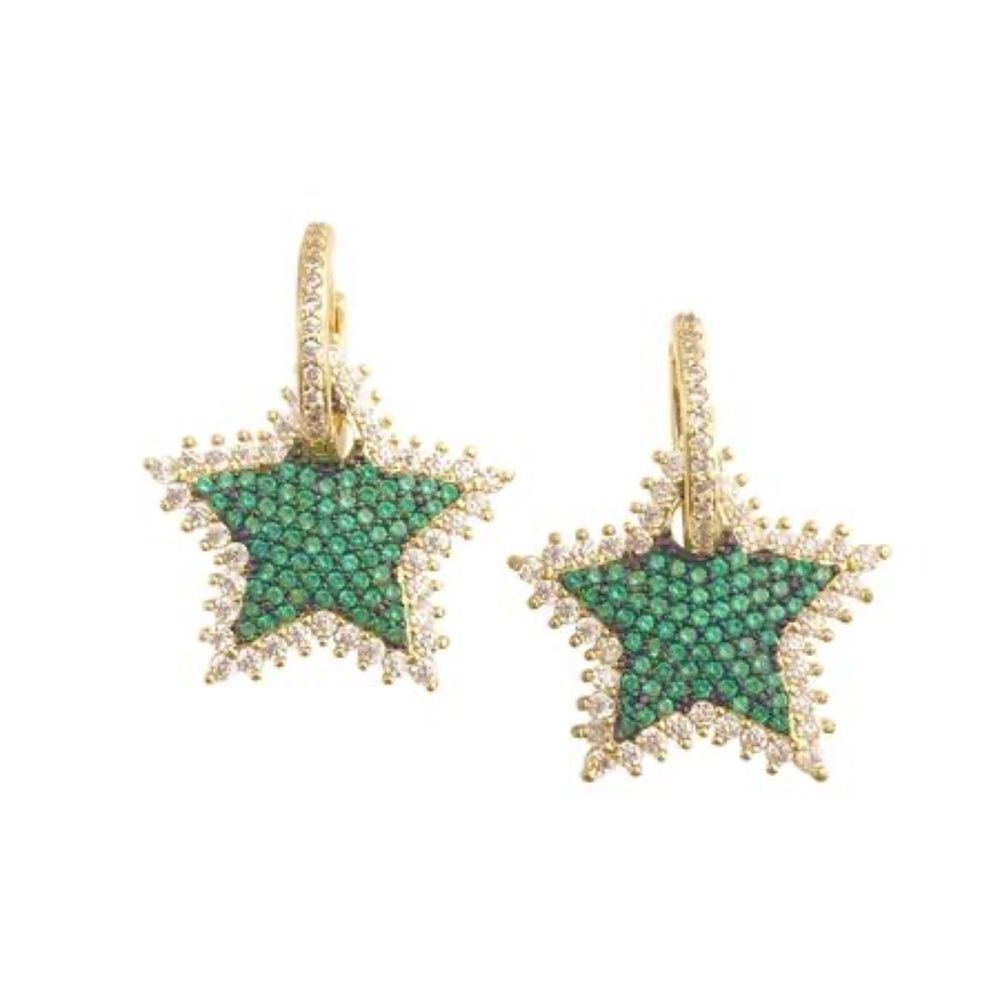 Elegant Green StarâCZ Detail Earrings - Hoop CZ Detail NEW